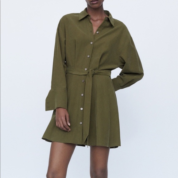 Zara Belted Shirt Dress in Khaki